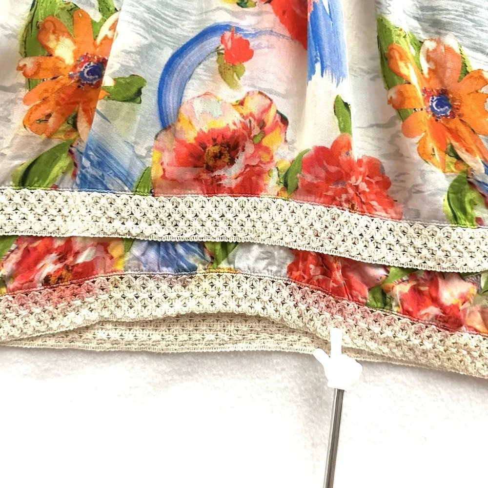 Tolani Floral Dress XL Pintuck Tiered Pockets Crochet Sleeveless Lightweight